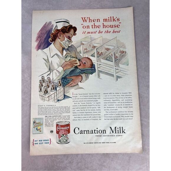 Vintage 1950s Advertising Print Carnation Milk Newborn Baby Ad Mod MCM Ephemera - Picture 1 of 5